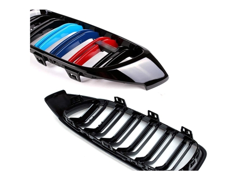 BMW 4 SERISI F32 2013-2019 IÇIN UYUMLUM4 GÖRÜNÜM BOBREK (CIFT CIZGI PANJUR) M RENK
